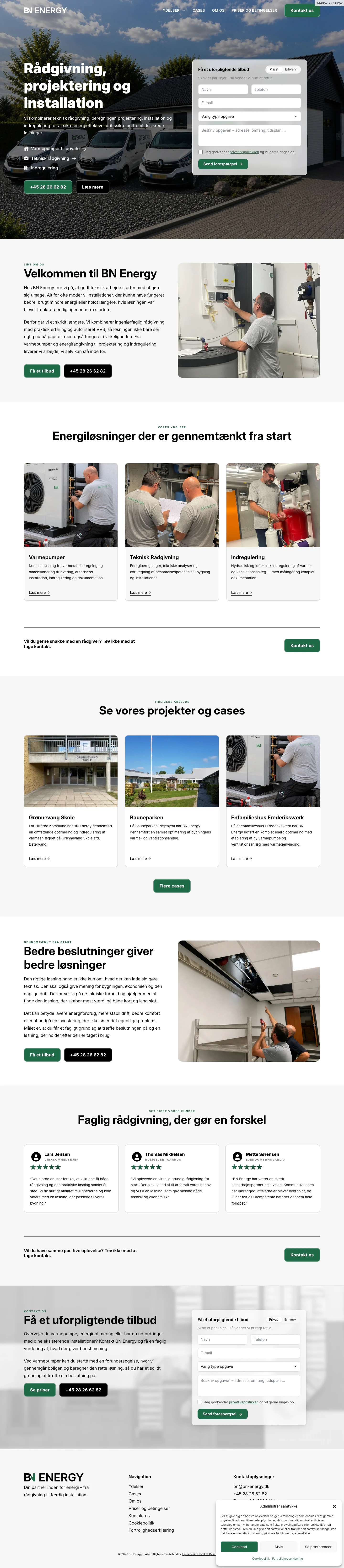 BN Energys hjemmeside med varmepumper, teknisk rådgivning, indregulering, projektcases og kontaktformular.